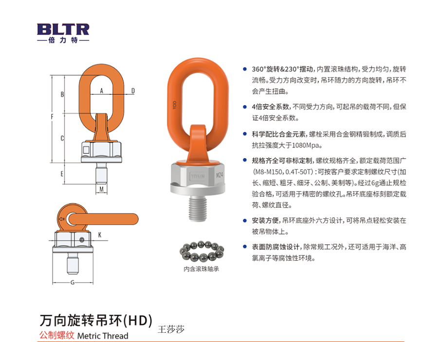 倍力特YDS吊环美制UNC螺纹12.9级起重旋转吊环